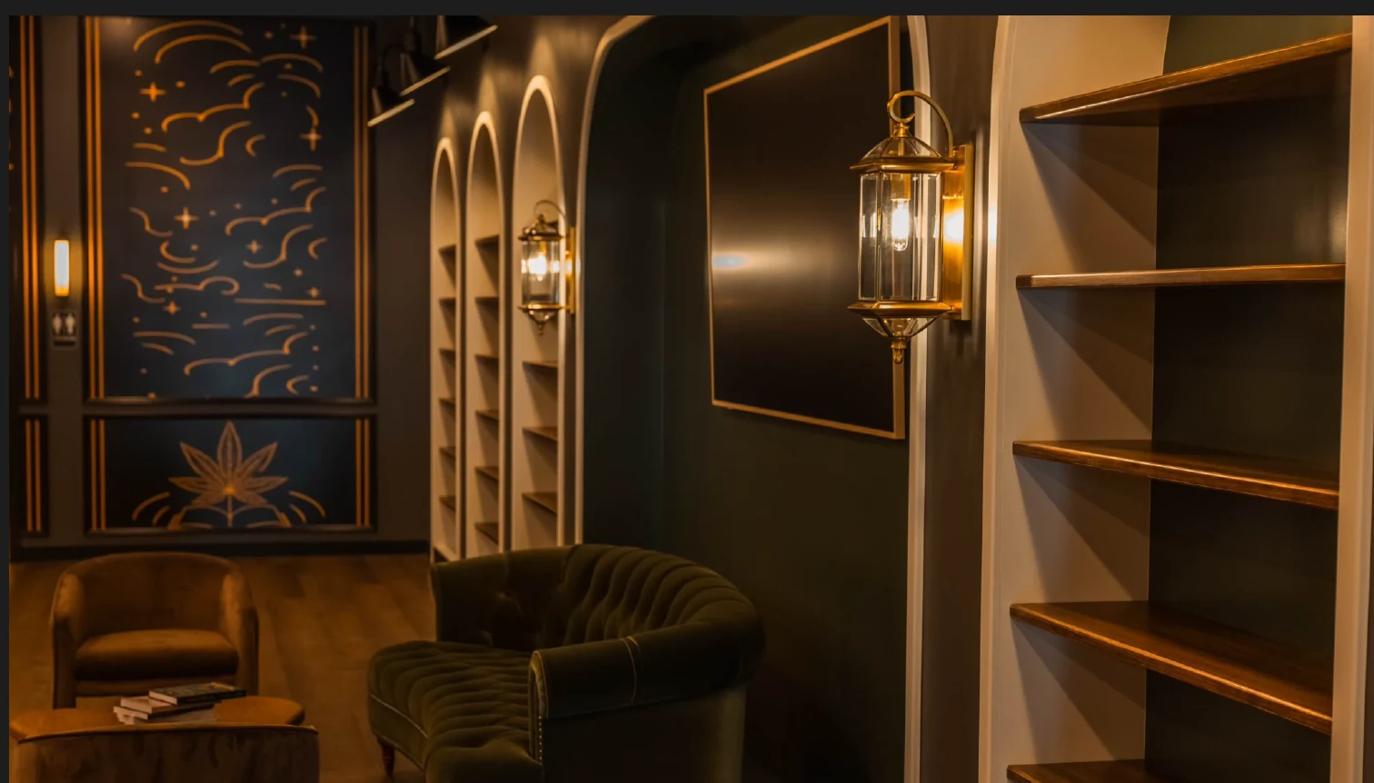 The Next Chapter Market — finished lounge shelving and lighting